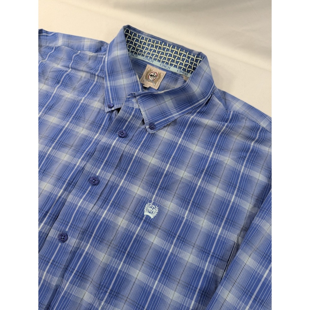 Cinch Men's XXL Long Sleeve Button Down Blue White Western Rodeo Plaid Shirt